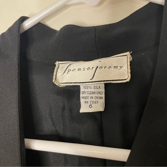 Vintage Y2K Spenser Jeremy Black 100% Silk Oversized Longline Blazer Size 6 - Picture 4 of 8